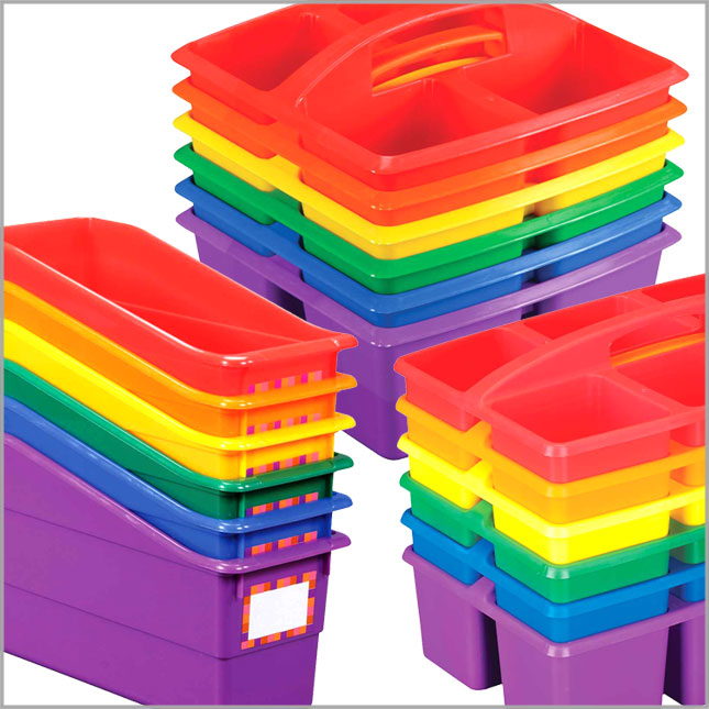 Really Good Stuff - 163999 Four-Equal-Compartment Caddies, Set of 6,  Assorted Colors – Plastic Caddy Organizers with Built-in Handles and  Stackable