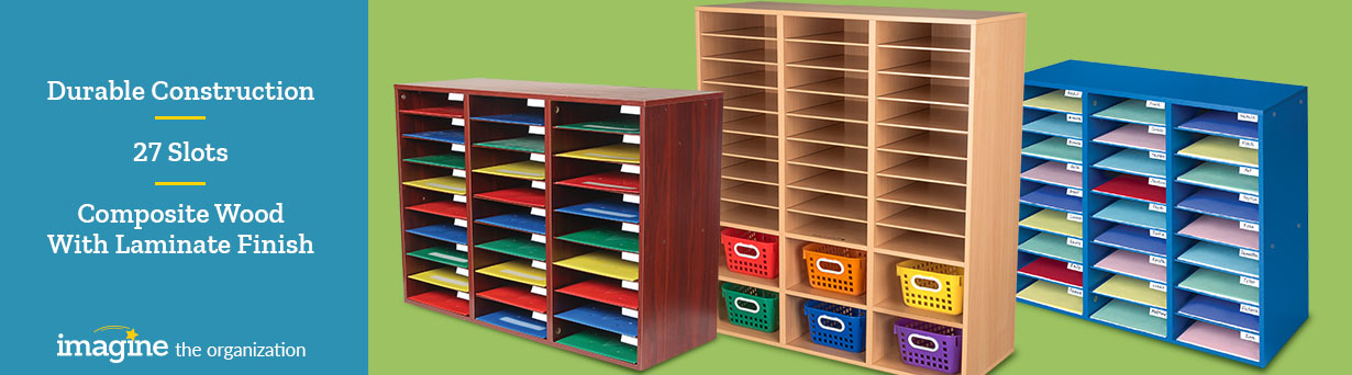 AdirOffice Classroom Mailbox - 11 Compartment Wooden Mail Organizer,  Construction Paper Storage, Vertical Desktop Sorter with Slots, Mailboxes  With
